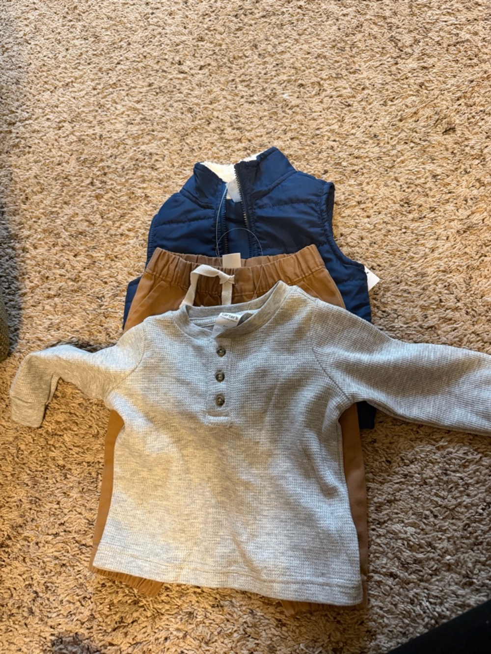 Carter's Light Gray Waffle Henley Long Sleeve Top